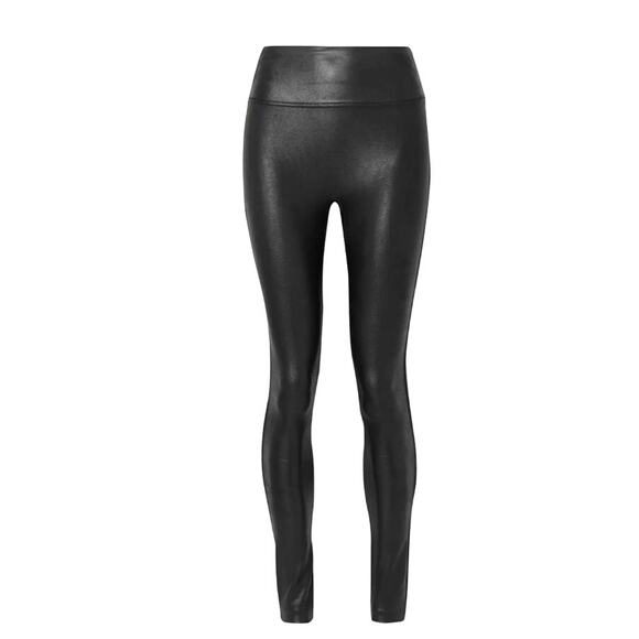 Spanx Women's Black Faux Leather Shaping Leggings Size MP Edgy Fall Winter Style - Picture 2 of 9